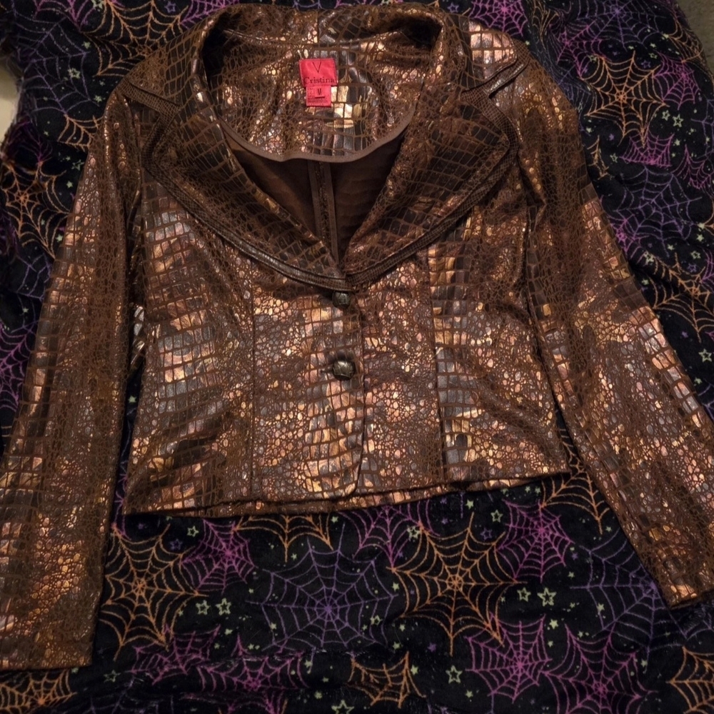 V Cristina Shimmering Brown Crocodile Blazer